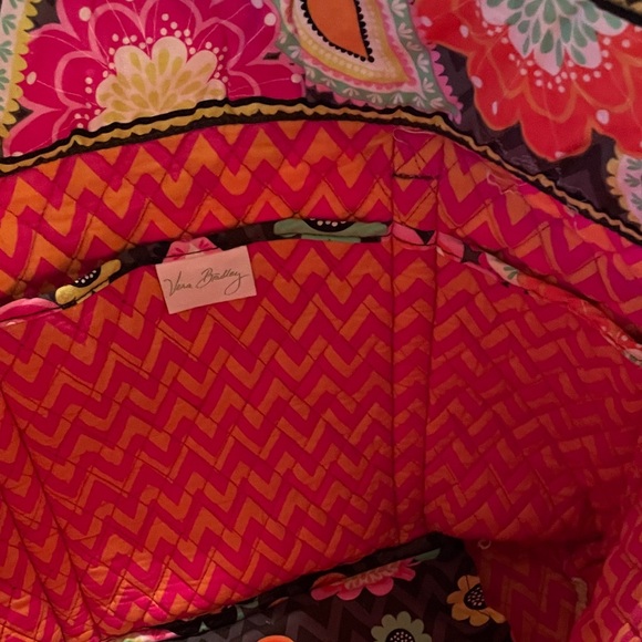 Vera Bradley Ziggy Zinnia Tote Bag Quilted Floral Shoulder Bag Black Multicolor - Picture 14 of 16